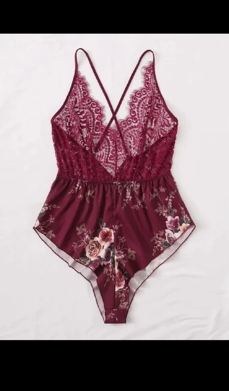Open bust lace bodysuit -Lace teddy