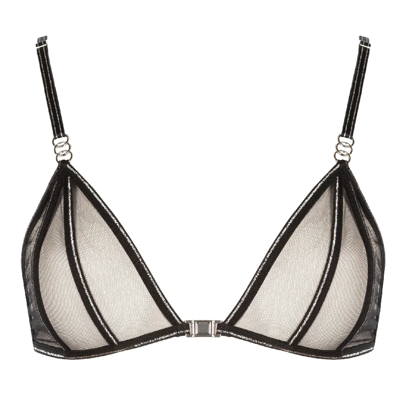 Black satin lingerie sets date night -Bracli Manhattan Crossed Bra