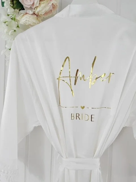 Womens short robes casual wear everyday-Amber Personalised Satin Lace Edge Robe