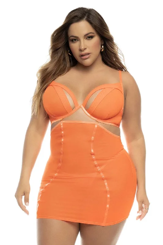 Black satin sexy lingerie date night -Mapale 7542X Arcadia 2 in 1 Babydoll Plus Color Hot Orange