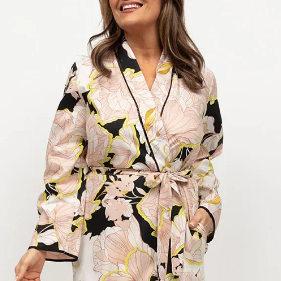 Womens robes that wick away moisture absorbent-Carolyn Long Robe C-2056 Floral
