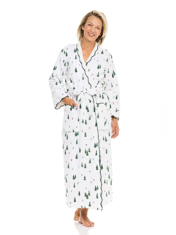 Womens cotton robes organic ethically sourced-Ski Print Fleece-lined Classic Robe