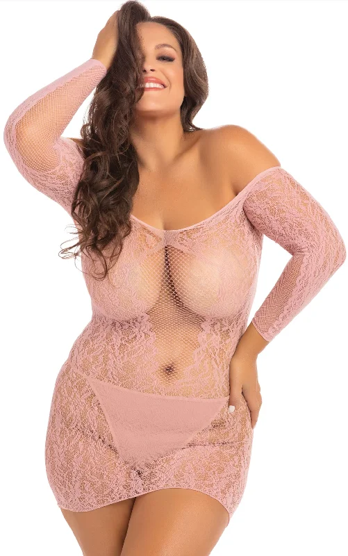 Where can I find affordable plus size sexy lingerie? -Demure Long Sleeve Mini Dress