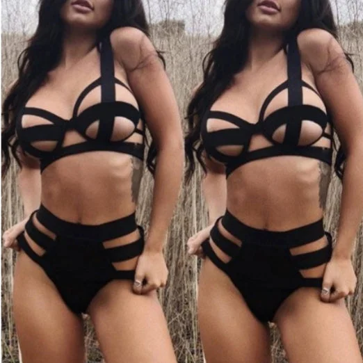 SHEIN plus size lingerie sets trendy -blk bondage 2pc