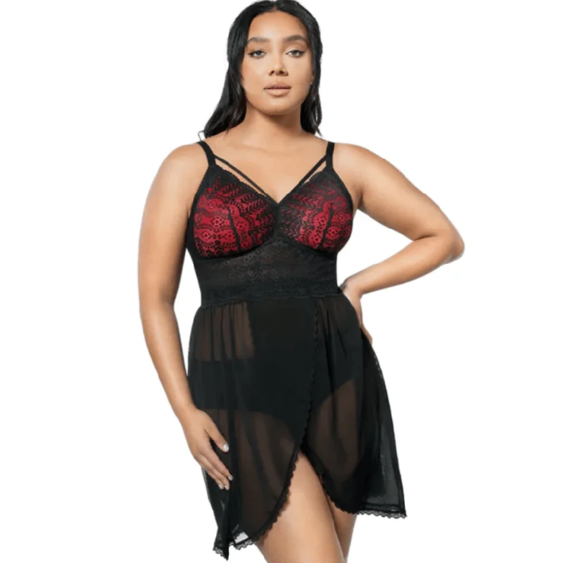 Womens affordable summer nighties-Mia Chemise PS5959 Black/Red