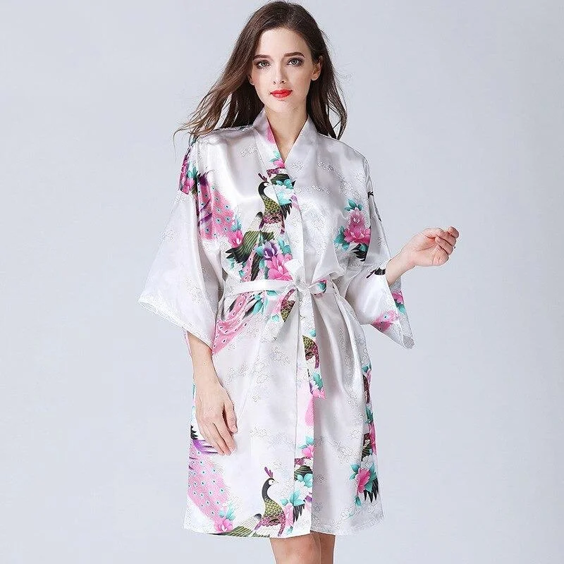 Womens cotton robes organic ethically sourced-Kimono Femme<br> Blanc