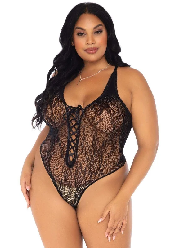 Womens silk robe lingerie set -Floral Lace Thong Teddy