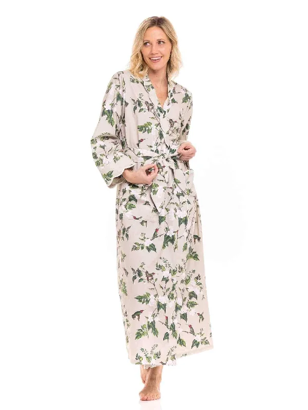 Womens zip up robes easy on and off-Tan Hummingbird Classic Robe