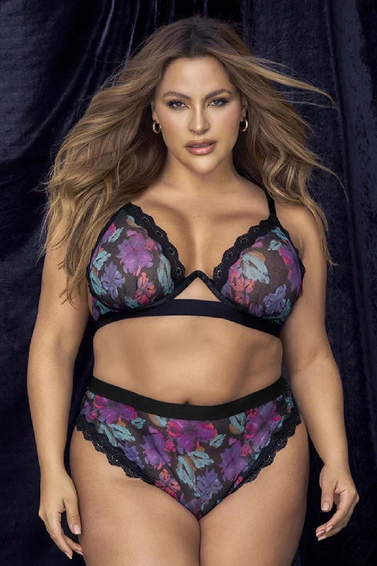 Sheer and lacy lingerie set for seduction -Mapale 8771X Two Piece Set Color Dream Flower Print Sheer and lacy lingerie set for seduction -Mapale 8771X Two Piece Set Color Dream Flower Print