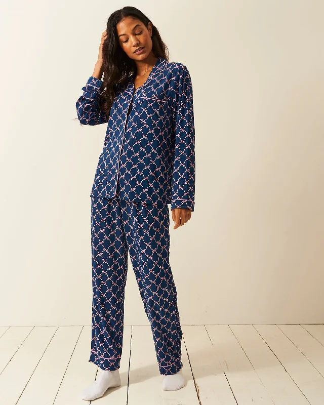 Women's pajama sets with superior designs luxury -Long Pajama Set - Midnight Bow