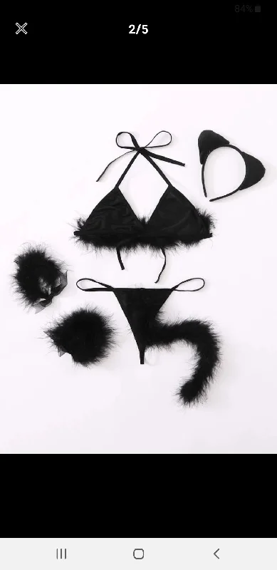 "Emerald" green lingerie sets -black fur kitty set
