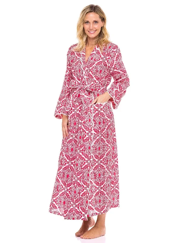 Womens robes for petite women shorter length-Red Filigree Classic Robe