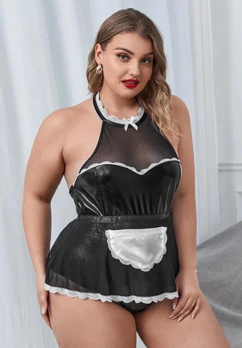 Bodysuit with garters attached -Plus Size Hot Mess French Maid Lingerie Costume