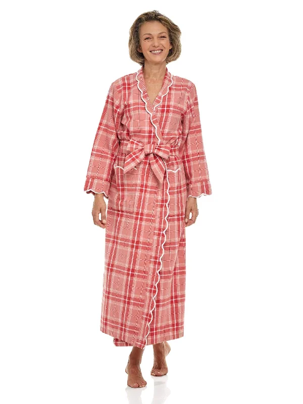 Womens Robe sets that are absorbent -Elegant Red Flannel Plaid Classic Robe