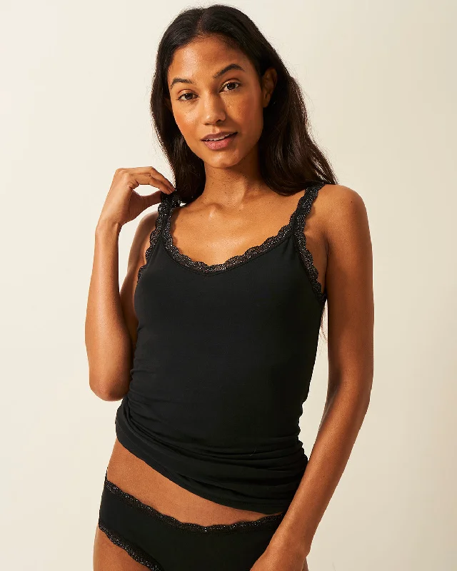 When to wear a camisole vs a tank top? -Lace Cami - Black Sparkle Lace