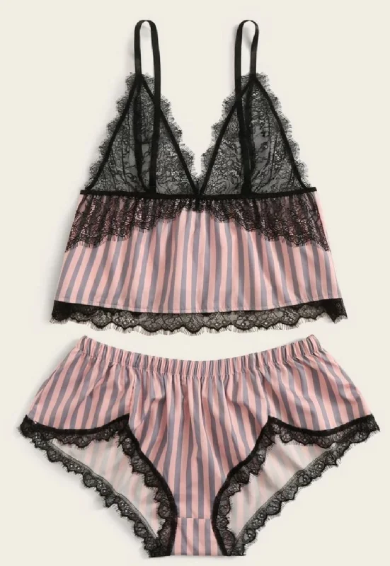 Babydoll for round body loose fit -striped 2pc bralette short set