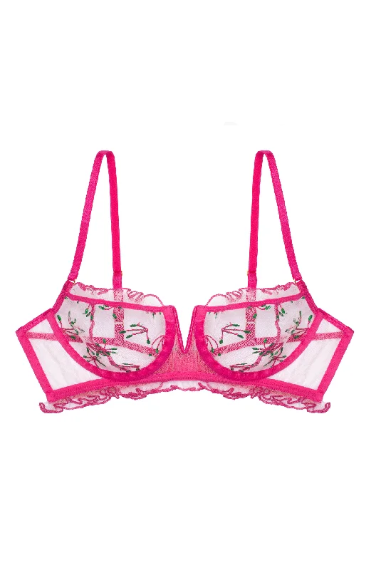 Halter bralette and panty set see-through -BONBON V-shaped Underwire Bra with Frills