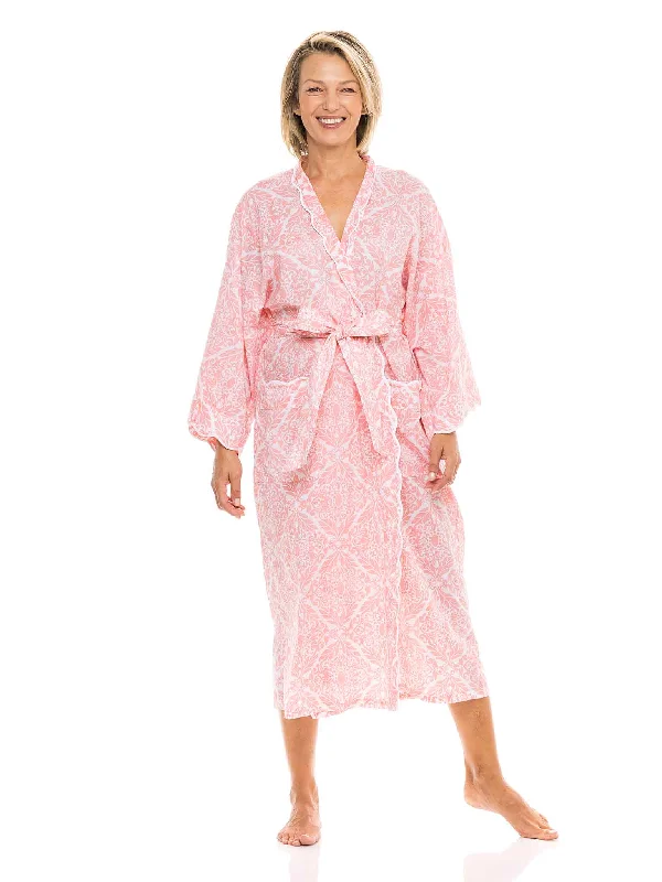 Womens maternity robes pregnancy comfort-Coral Filigree Kimono Robe