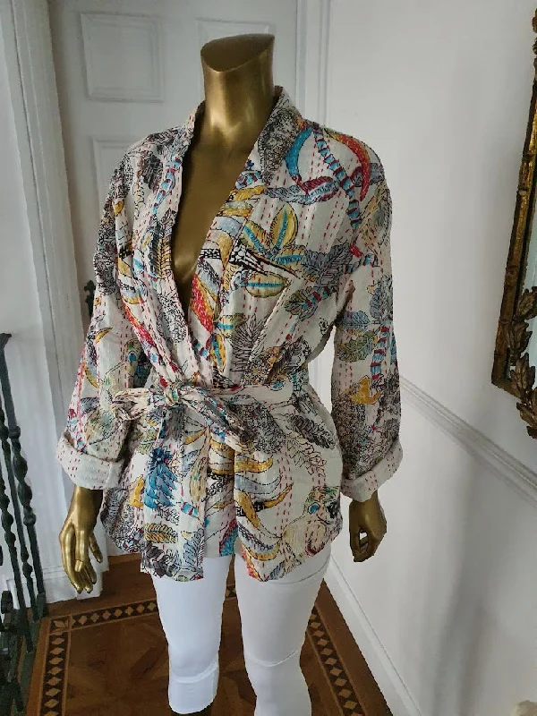 Womens Robes and Cotton Terry-Monkey say, Monkey Do. Cropped Kantha jacket