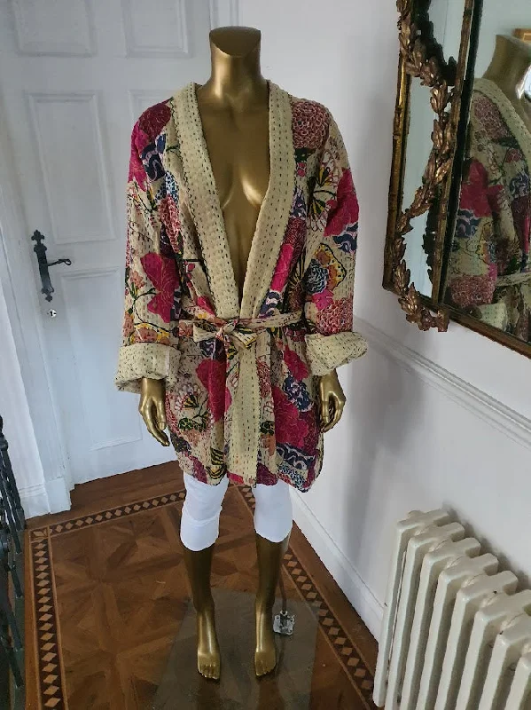 Womens Robe sets with floral patterns -blooming gorgeous. three quarter Kantha jacket