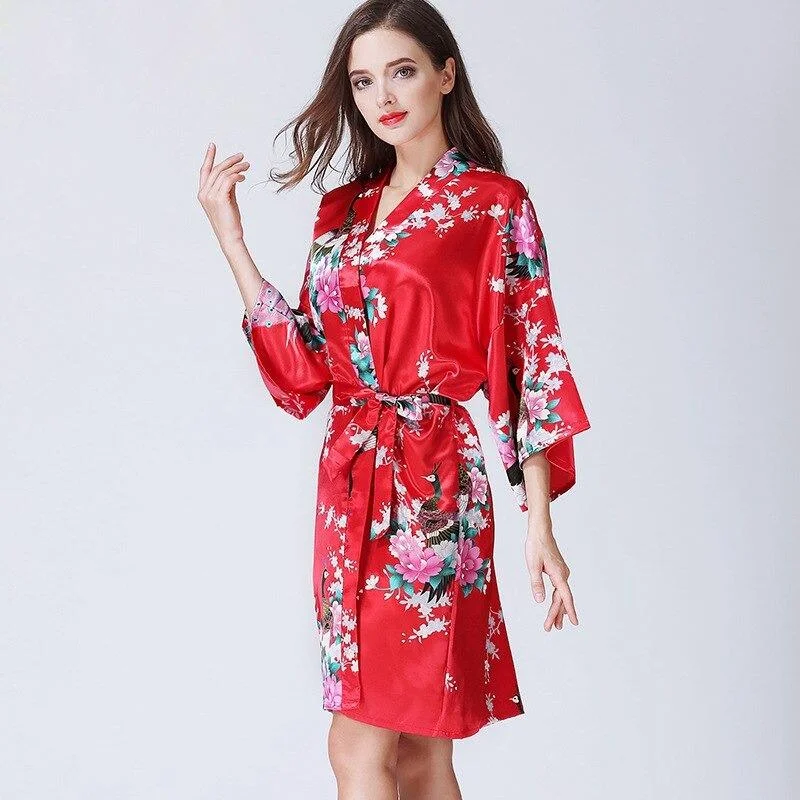 Womens robes personalized monogrammed gift-Kimono Femme<br> Rouge