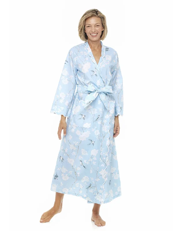 Womens silk robes luxurious feel elegant-Pale Blue Gardenia Classic Robe
