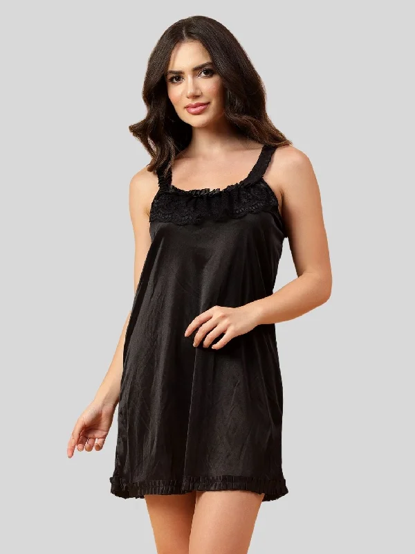 Womens nightwear for nursing easy access comfortable -Velvi Figure Broad Strap Babydoll- Black Womens nightwear for nursing easy access comfortable -Velvi Figure Broad Strap Babydoll- Black