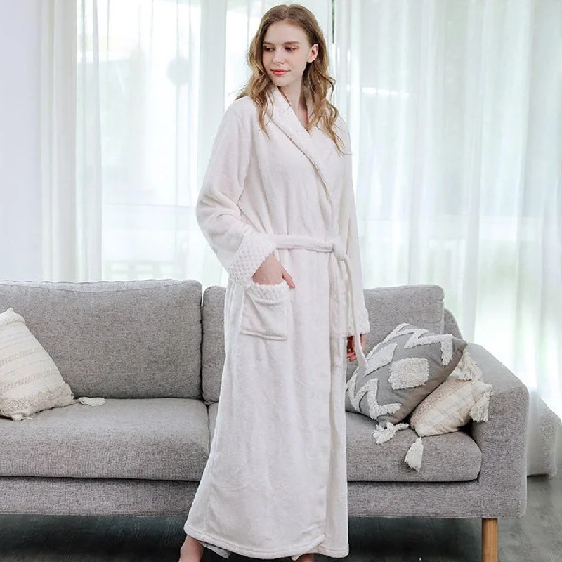 Womens robes with solid colors classic versatile-Robe de Chambre Femme<br> Blanc