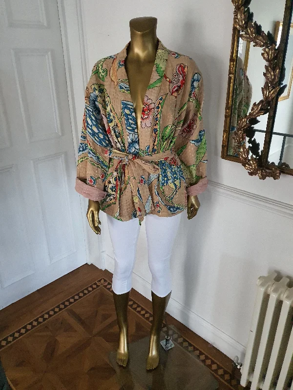 Womens Robe sets for tall women-Rainforest chic. Cropped Kantha Jacket