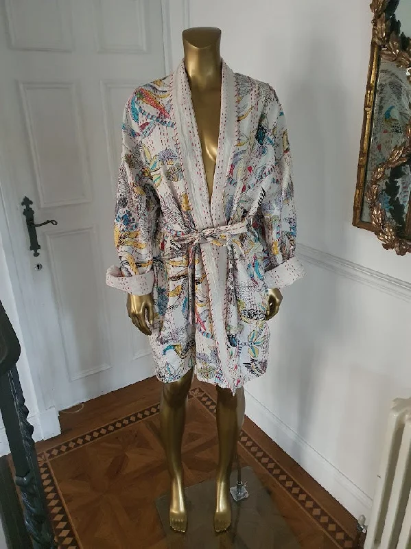 Womens Robe sets with pockets -MONKEY SAY, MONKEY DO. THREE quarter kantha jacket