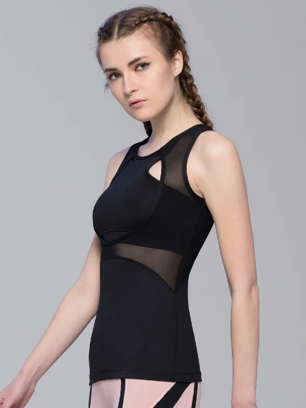 Camisoles for layering under sheer tops -STRATUM TANK, BLACK/BLACK MESH