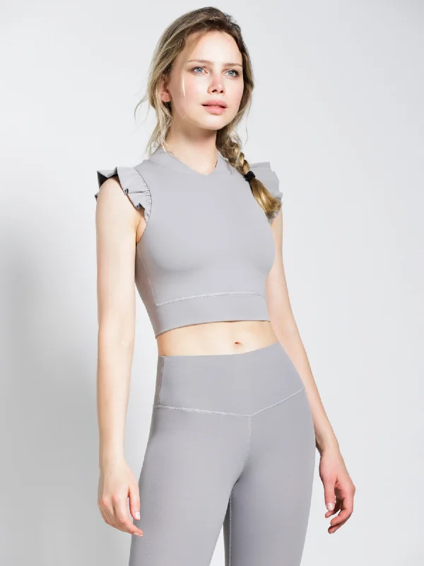 Silk camisoles for luxurious feel -RUFFLED PURE TANK, LUNAR GREY