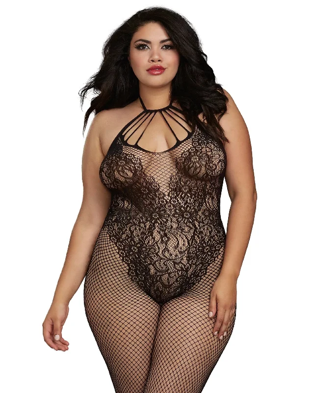 Womens lace negligee with g-string -DG 0326X Plus Size Fishnet Bodystocking with Knitted 'Teddy' Design Black Womens lace negligee with g-string -DG 0326X Plus Size Fishnet Bodystocking with Knitted 'Teddy' Design Black