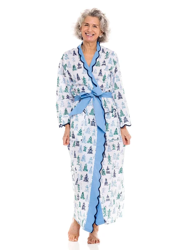 Womens robes loungewear comfortable relaxed-Blue/Green Pagoda Classic Robe