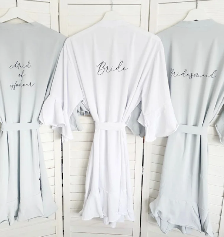 Womens petite robes small frames fit-Ruffle Frill Edge Personalised Bridesmaid Bridal Robe Womens petite robes small frames fit-Ruffle Frill Edge Personalised Bridesmaid Bridal Robe