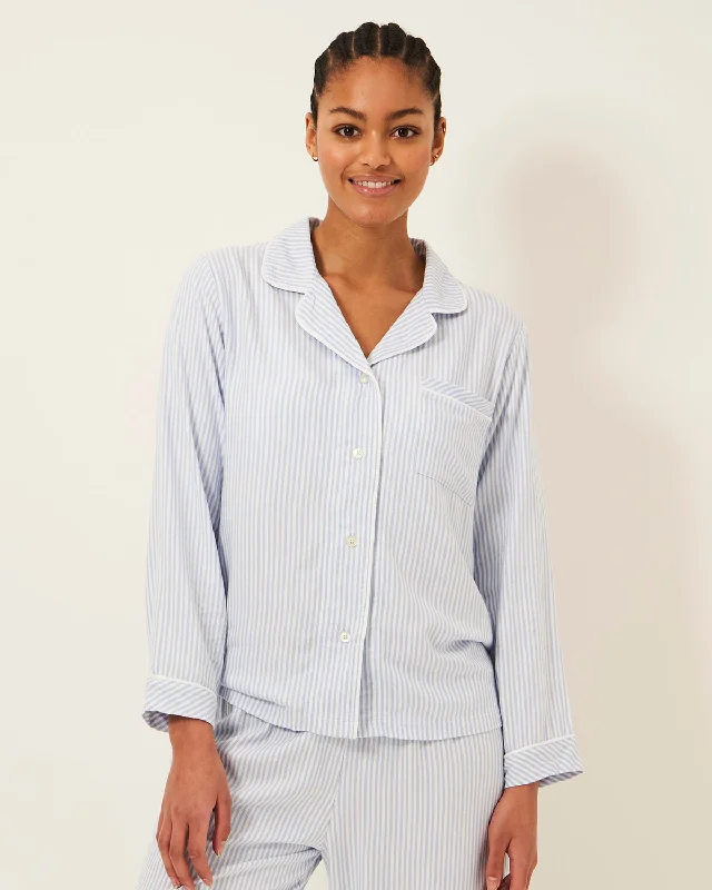 Women's pajama sets that make you feel confident flattering -Soft Brushed Woven Pajama Top - Blue Stripe Women's pajama sets that make you feel confident flattering -Soft Brushed Woven Pajama Top - Blue Stripe