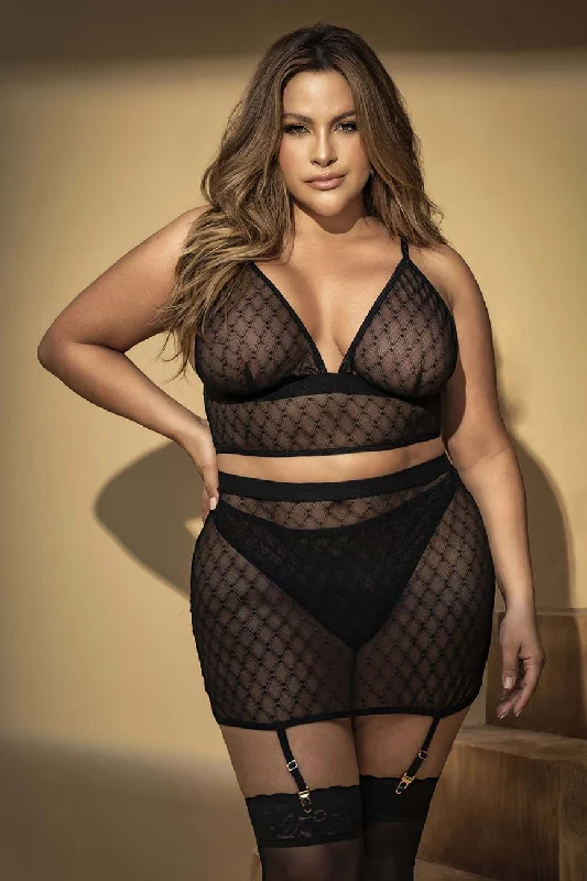 Halter top lingerie set plus size -Mapale 8776X Three Piece Set Color Black