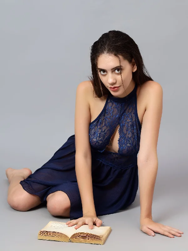 Womens nightwear that minimizes tummy tummy control -Velvi Figure Net Sexy Blue Babydoll Nighty Womens nightwear that minimizes tummy tummy control -Velvi Figure Net Sexy Blue Babydoll Nighty