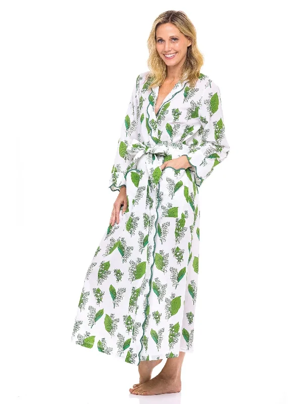 Womens Robe sets with pockets -Lily-of-the-valley Classic Robe with Scalloping