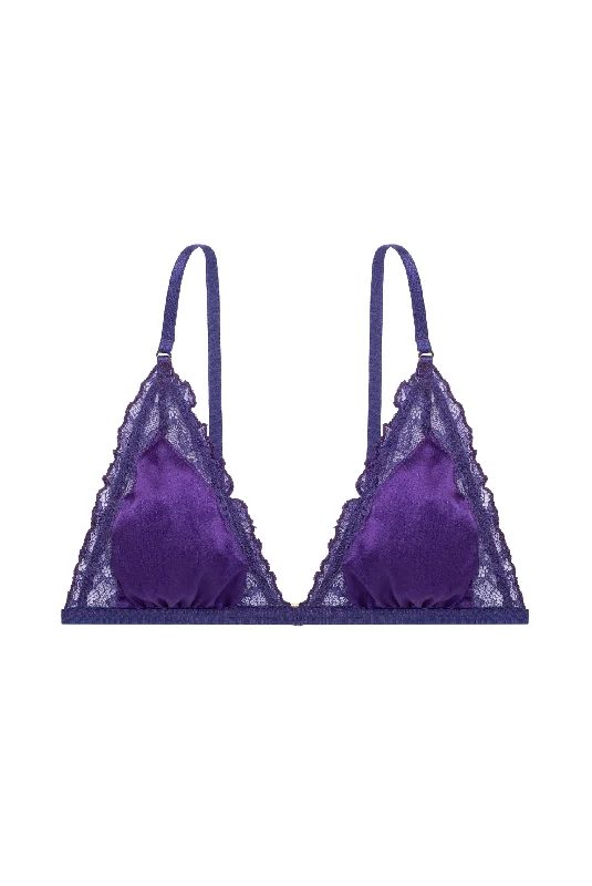 Plus size teddy with adjustable straps -PRUNE Triangle Bra with Lace and Satin