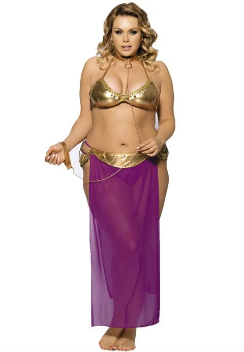 Best selling Avidlove lingerie -Plus Size Golden Tops And Purple Dress Lingerie With Neck Ring