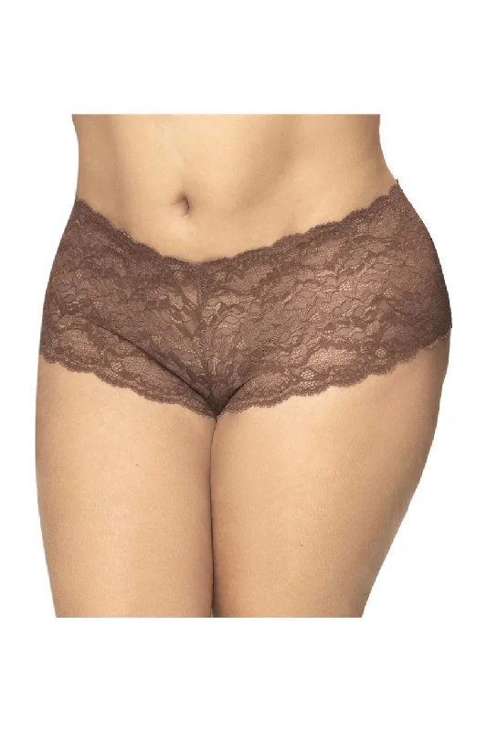 Plus size teddy with adjustable straps -Mapale 90X Lace Boyshort Color Cocoa