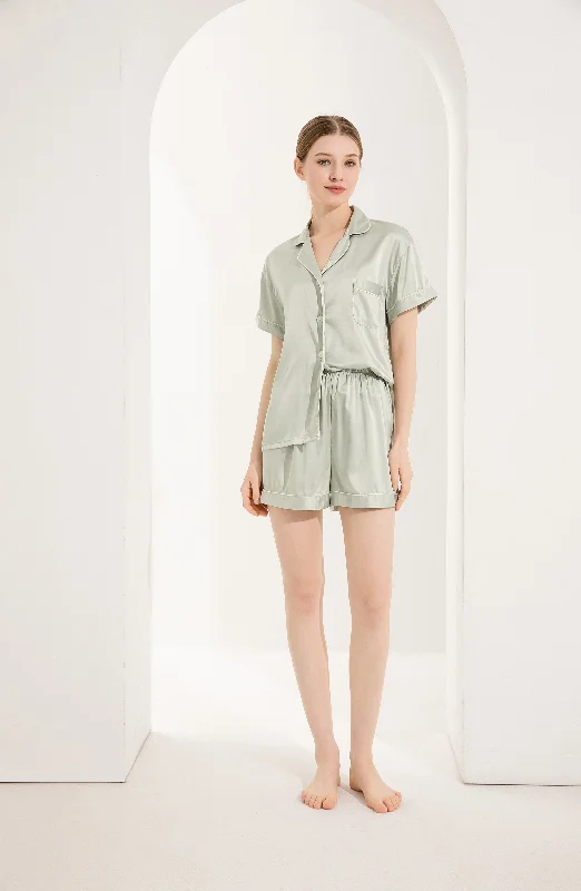 Women's pajama sets for long lasting wear durable -Agave Green Short Satin Personalised Pyjama Set Women's pajama sets for long lasting wear durable -Agave Green Short Satin Personalised Pyjama Set