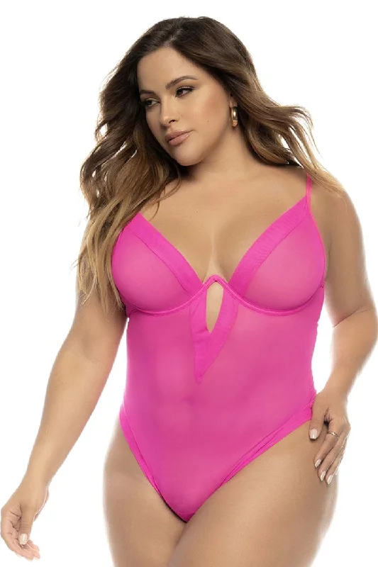 Sheer mesh sexy lingerie boudoir -Mapale 8832X Debra Bodysuit Plus Color Hot Pink