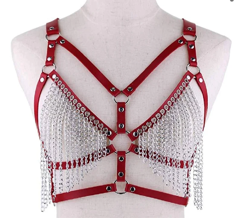 "Nun" costume lingerie sets roleplay -leather harnesd bra with chain tassels (+colors)