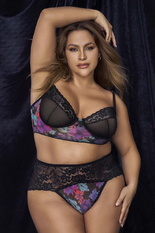 Black and red lingerie set for passion -Mapale 8772X Two Piece Set Color Dream Flower Print Black and red lingerie set for passion -Mapale 8772X Two Piece Set Color Dream Flower Print