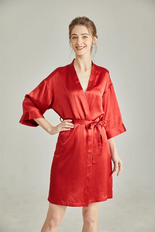 Womens cotton robes lightweight summer-Short Women's Silk Kimono Robe