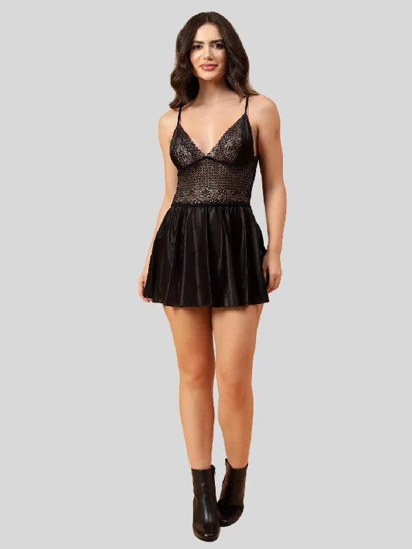 Womens nightwear for older women comfort -Velvi Figure Sexy Honeymoon Babydoll Nighty- Black Womens nightwear for older women comfort -Velvi Figure Sexy Honeymoon Babydoll Nighty- Black