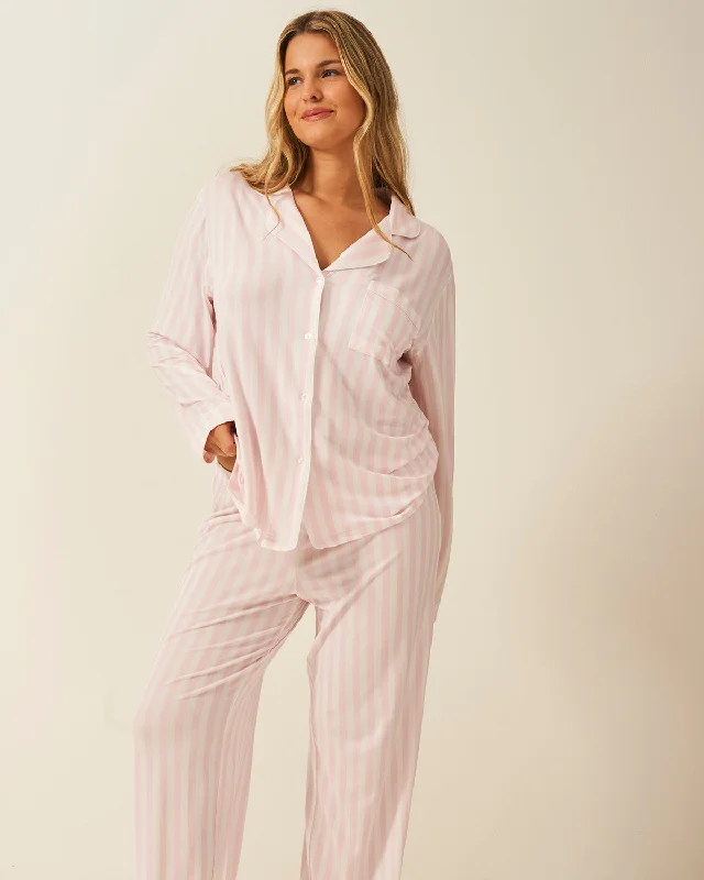 Women's pajama sets for every style fashionable -Long Pajama Set - Pale Pink Stripe Women's pajama sets for every style fashionable -Long Pajama Set - Pale Pink Stripe