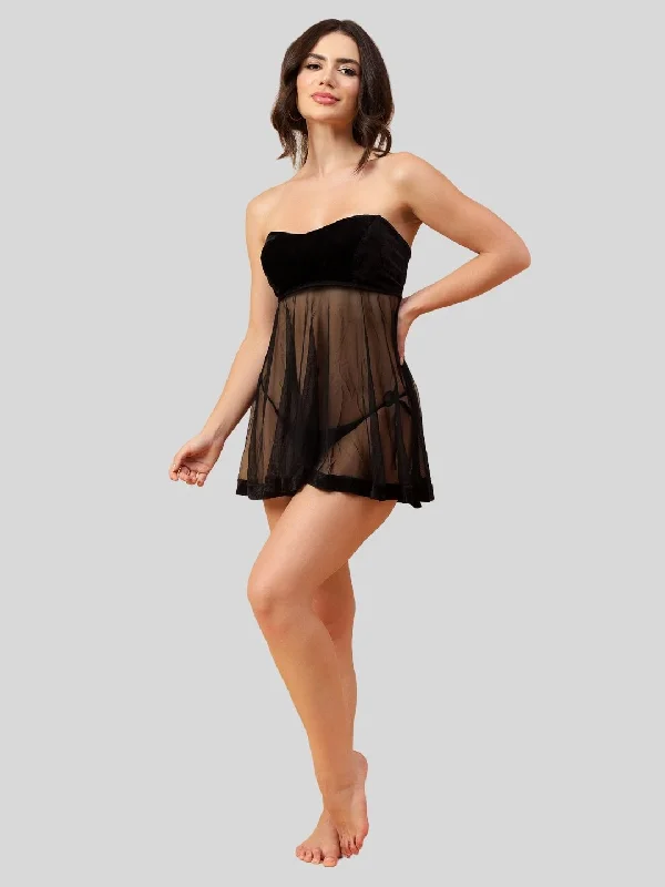 Womens nightwear for maternity supportive comfortable -Velvi Figure Strapless Babydoll- Black Womens nightwear for maternity supportive comfortable -Velvi Figure Strapless Babydoll- Black
